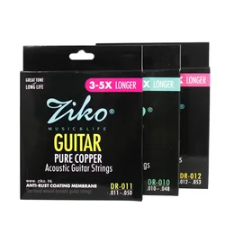 ZIKO DR Series 010-048 011-050 012-053 Inch Acoustic Guitar Strings Pure Copper Wound Strings Anti-Rust Coating Membrane