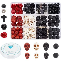 203 Pcs Skull Gemstone Beads Kits Lava Rock Turquoise Cross Beads Flower Rose Beads and Style Beads