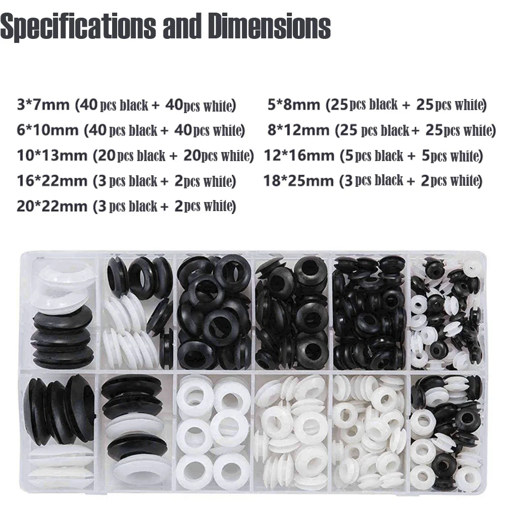325 قطعة حلقة مطاطية لتشكيلة حشية حلقة العيينة-1/4 بوصة 5/16 بوصة 3/8 بوصة 7/16 بوصة 1/2 بوصة 5/8 بوصة 7/8 بوصة 1 بوصة لكابل توصيل سلك السيارات #4