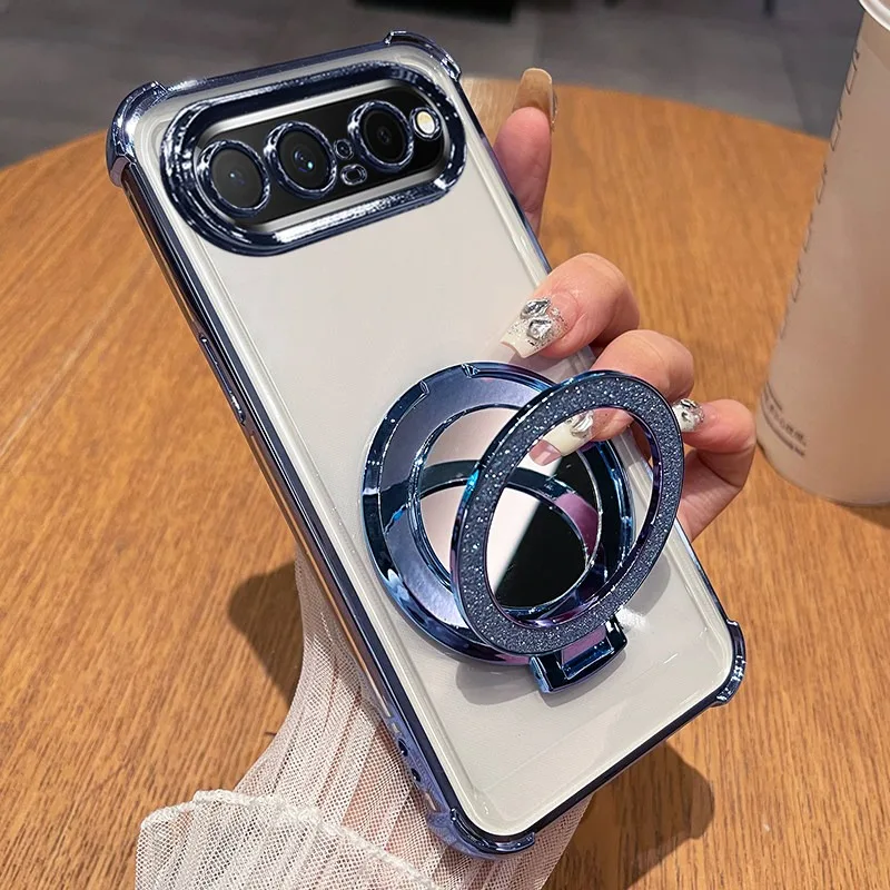 For Huawei Pura X View Four Corners Shockproof Silicone Case for PuraX View Magnetic Make-up Mirror Holder Soft Phone Cover