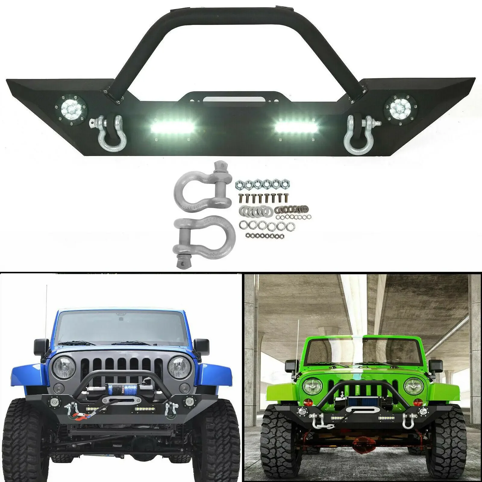 Bumper Spoiler Rear/Front Bumper Both with LED Lights Wrangler bumper For Jeep Wrangler 07-18 JK