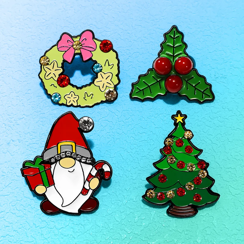 Lovely Cartoon Christmas Pins 4-design Enamel Christmas Tree Wreath Santa Claus Metal Brooch Pin For Clothes Backpack Gifts