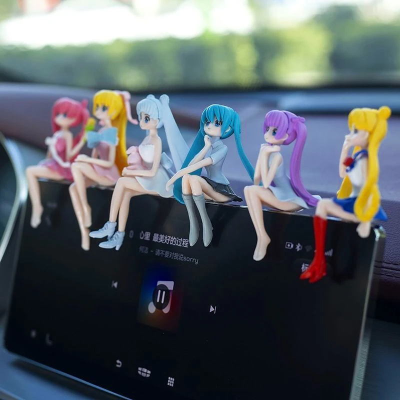 Cartoon anime girl sitting ornament，Cute Hatsune Miku sailor moon figure doll，Automotive center console decoration birthday gift