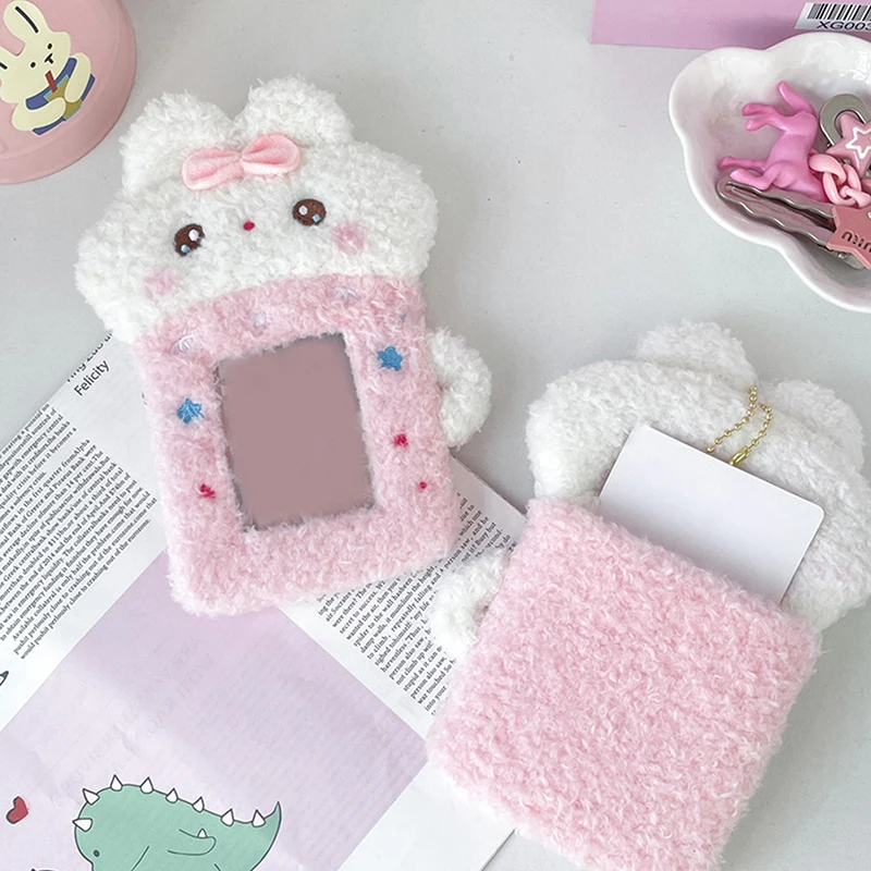 1PC Bus Door Cards Sleeve Identity Badges Protective Cover Cute Plush Tea Cup Rabbit Photocard Case ID Photo Card Holder