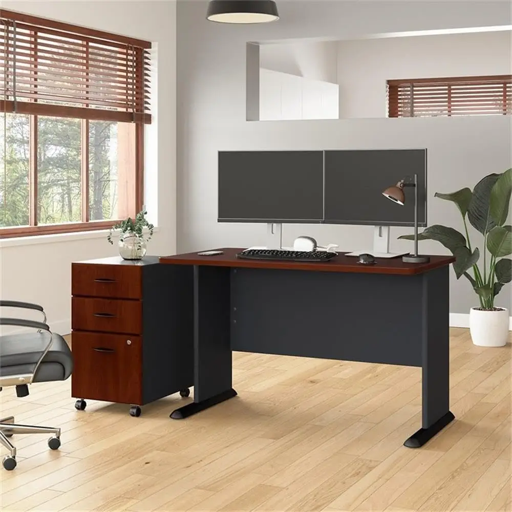 Furniture Series A 48W Desk with Mobile File Cabinet in Hansen Cherry and Galaxy