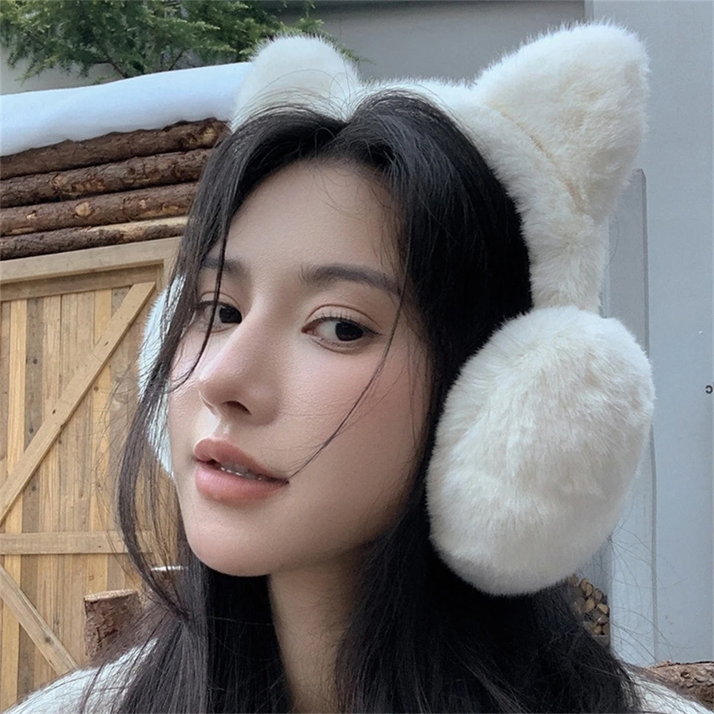 ฟ็อกซ์หูฤดูหนาว WARM Earmuffs ผู้หญิงหนาหูฟัง Muffs พับน่ารักการ์ตูน Fluffy Earlap ผม Band คริสต์มาสของขวัญ