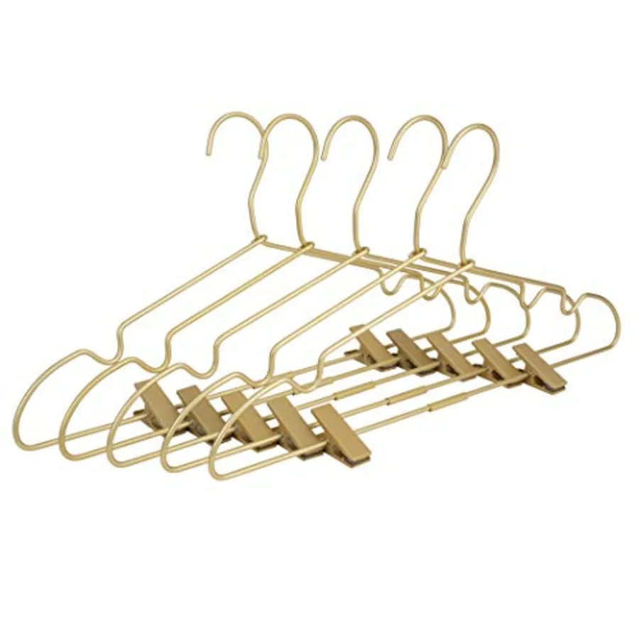 

Premium 16.5" Matte Gold Metal Clothes Clips Hangers Heavy Duty Skirt Slack Hangers Metal Rack for Trousers Non Slip Clips Clot