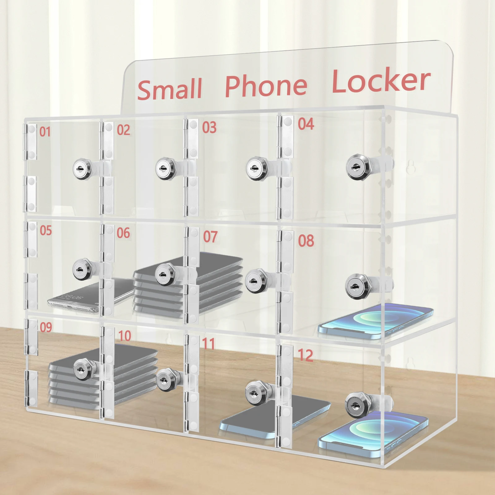 

Cell Phone Lockers for Employees 12 Slots Classroom Phone Pocket Chart Storage Organizer Box Office with Charging Port Acrylic