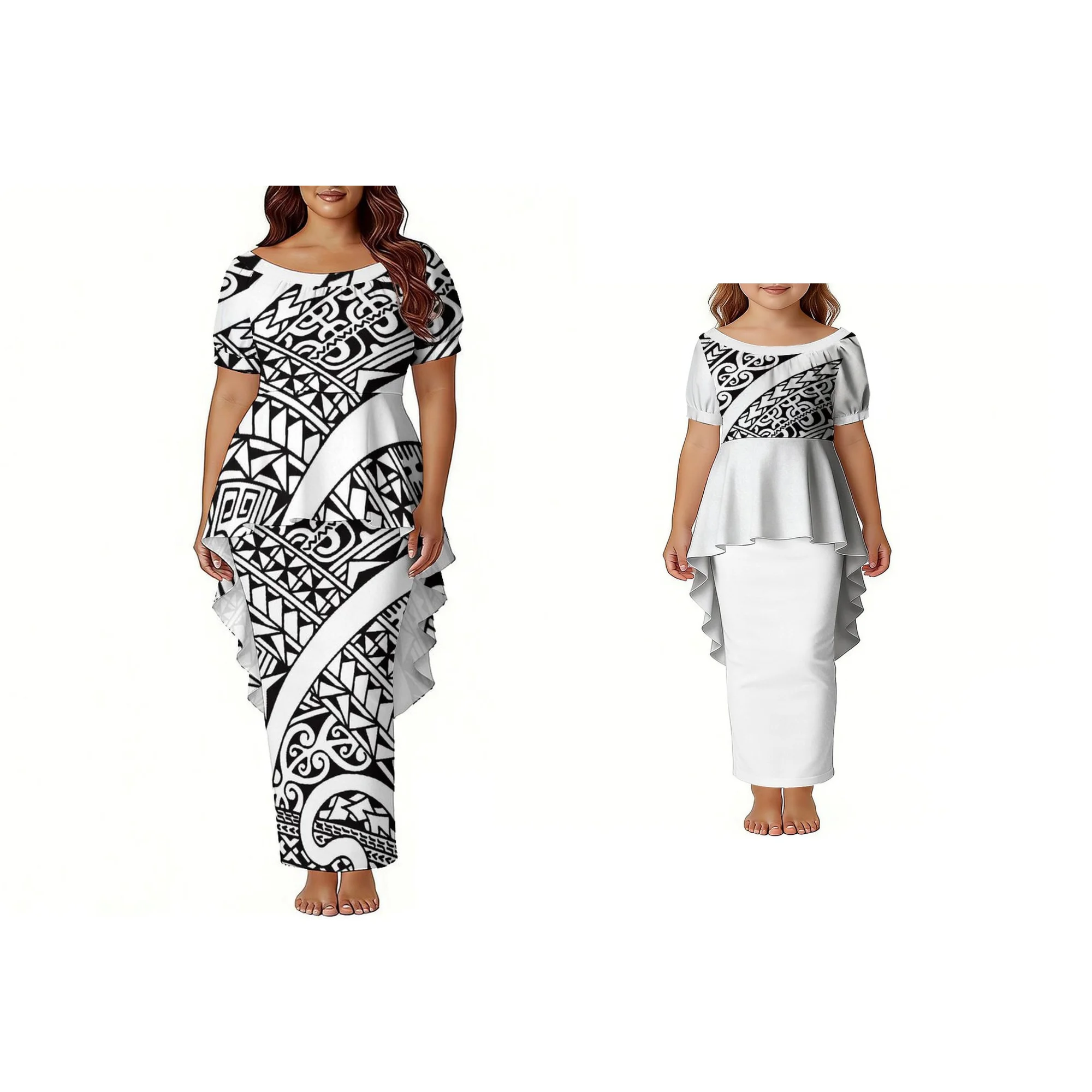 

Комплект из 2-х предметов: Платья для мамы и дочки с гавайским принтом, Самоанское платье-пулетаси, женское платье с подолом «ласточкин хвост», наряд для родителей и детей, минимальный заказ 1 шт.