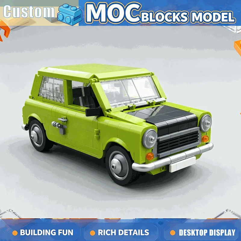 1382PCS Vintage Classic Compact Car Building Blocks Retro Mini Automobile Model DIY Assembly Collectible Desktop Display Gifts