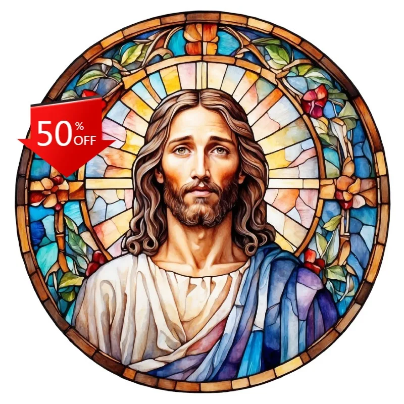 Jesus Round Sticker Colorful Stained Glass Style Vivid Bible Christian Verse Waterproof Styles Refit Decorative Decals