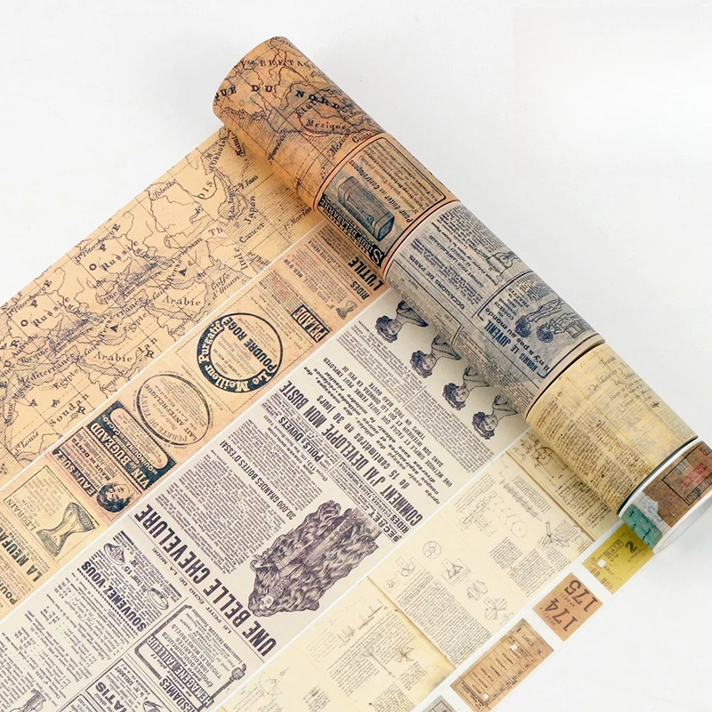 

8m Vintage English Washi Tape Gothic Retro Text Journal Stickers Old Newspaper Numbers Formula Deco Scrapbooking Supplies