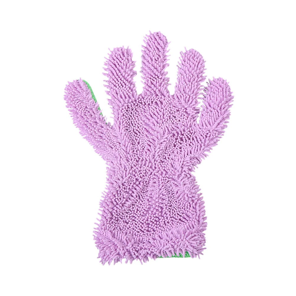 

Double Side Car Wash Glove Green Purple Five Finger Microfiber Wash Mitt Durable Cleaning Glove for Auto Detailing Car Care