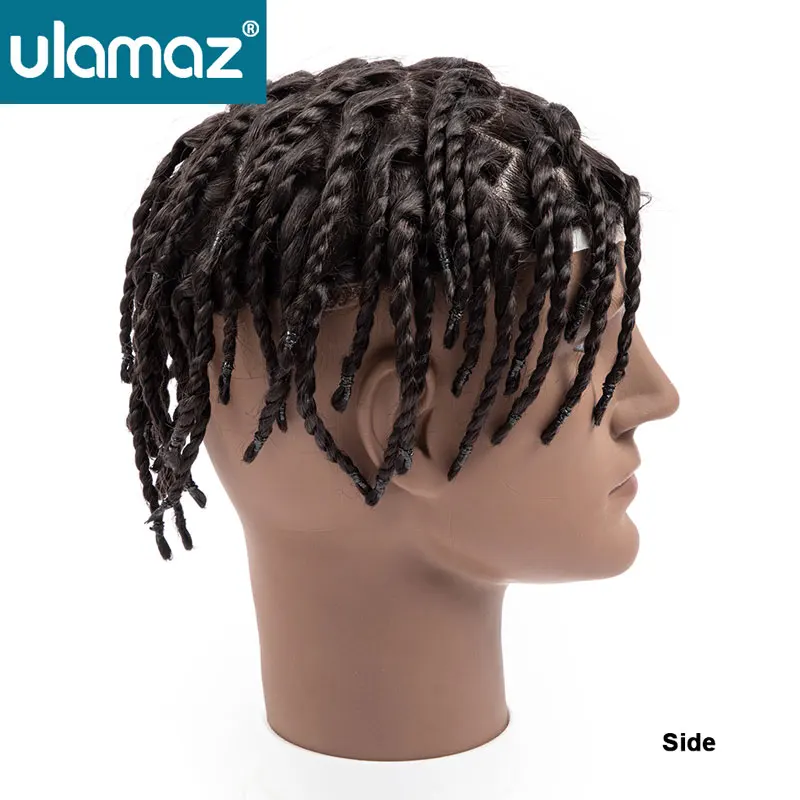 Twist Braids วิกผมสําหรับ Man ตรวจไม่พบชายผม Prosthesis โครเชต์ Braids Toupee ผมผู้ชาย Braided ผิวผมระบบสําหรับชายสีดํา