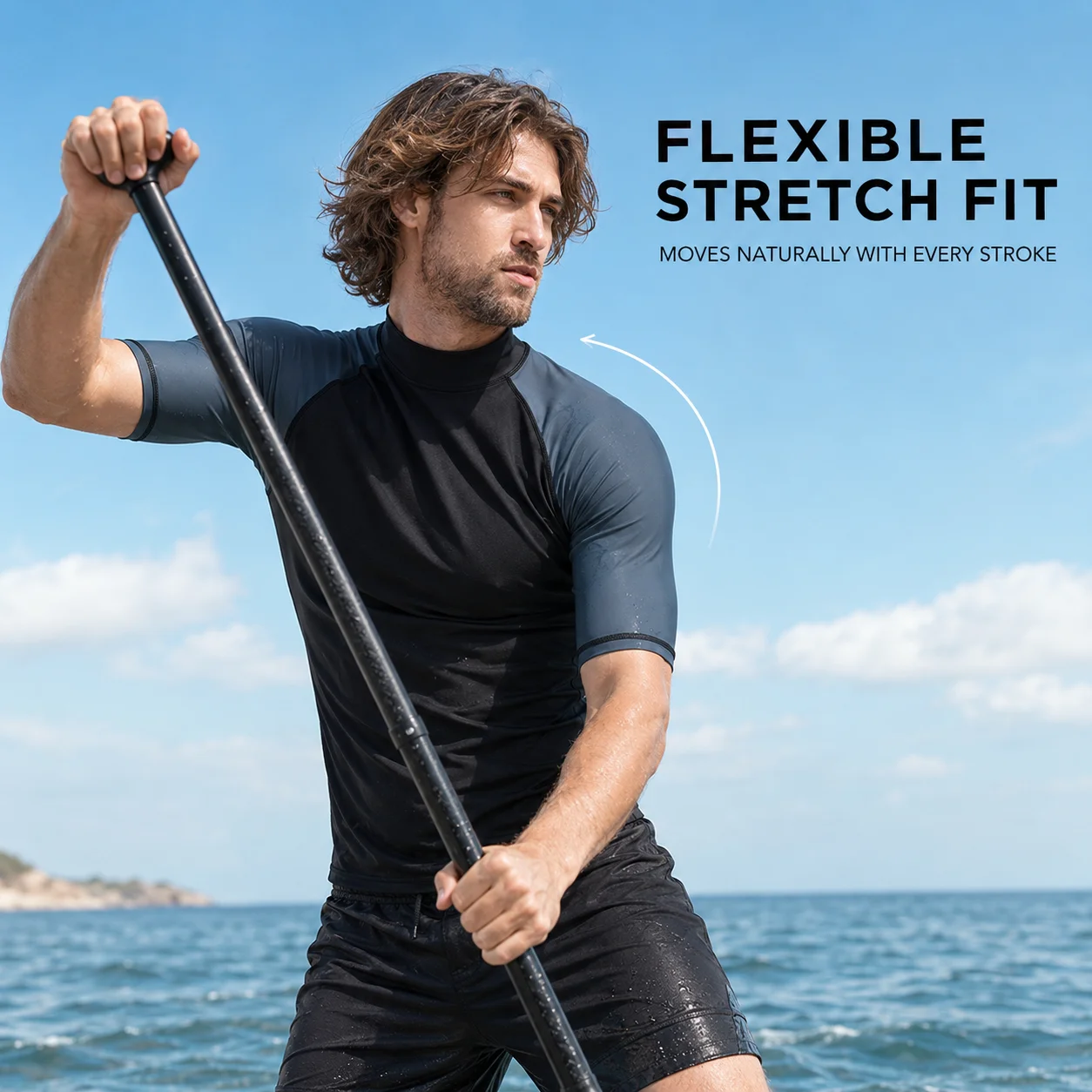 SBART Men\'s UPF 50+ Short Sleeve Rash Guard Quick-Dry Stretch Swim Shirt for Surfing Diving Kitesurfing Windsurfing