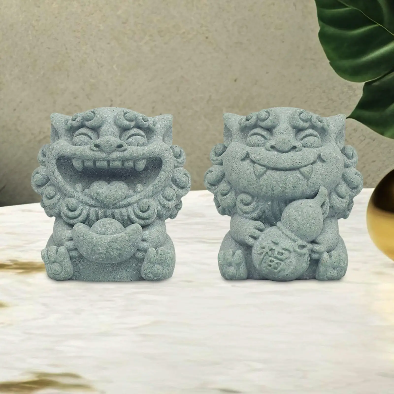 2Pcs Mini Lion Statue Figurine Stone Sculpture Decor Office Gifts for Lovers for Living Room Dollhouse Miniature Fairy Garden