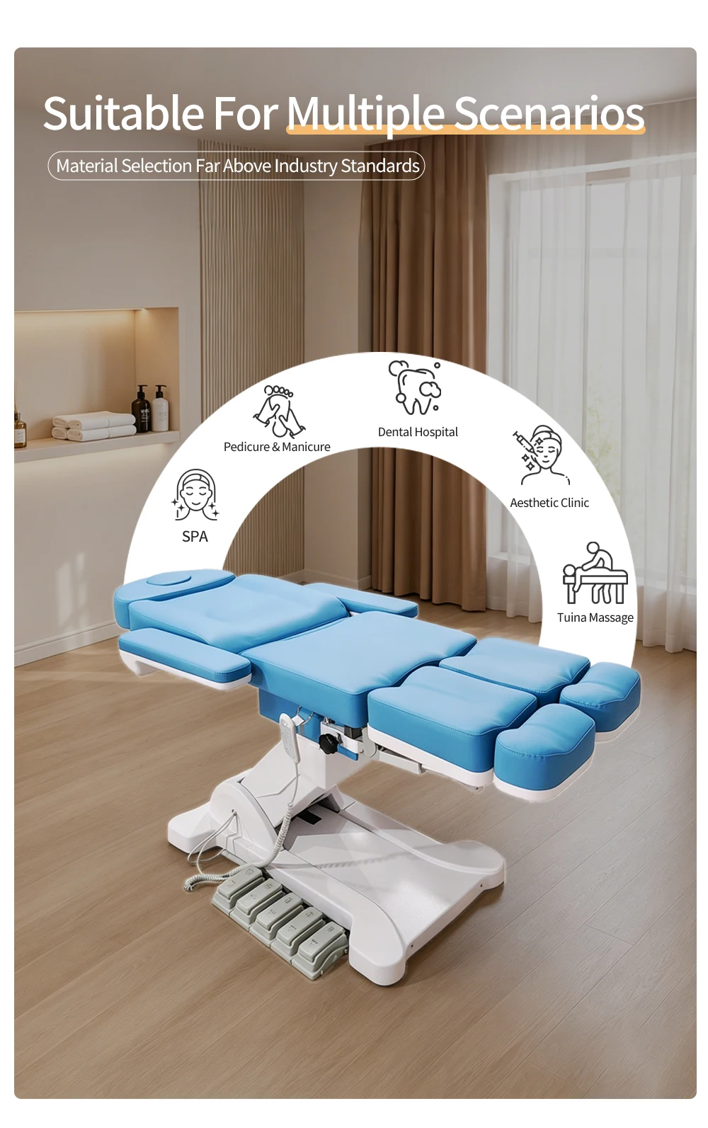 Großhandel: Elektrischer Podologie-Stuhl mit 5 Motoren, geteilter Beinauflage, verstellbarer Pediküre-Stuhl, Kosmetikliege, Tattoo-Stuhl, Medizinische Spa-Salon-Möbel – Detail 5