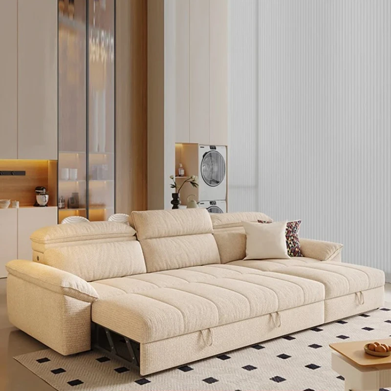 Sofa bed dual-purpose foldable telescopic multi-functional pull-out cotton and linen fabric