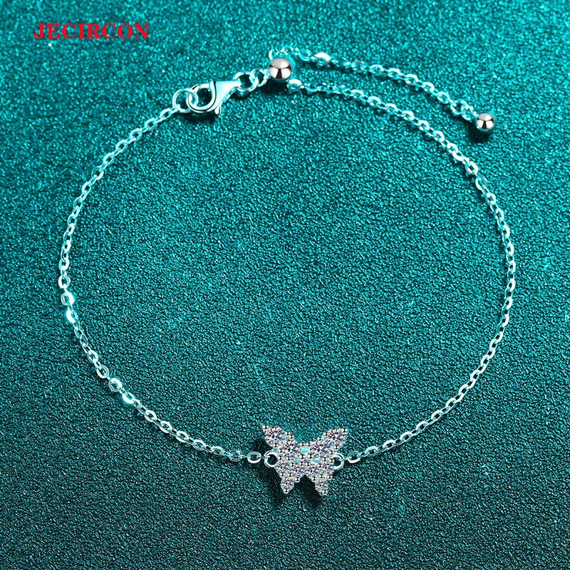 

JECIRCON Women's S925 Sterling Silver Full Moissanite Butterfly Bracelet, Sweet Cute Exquisite Daily Versatile Fashion Jewelry