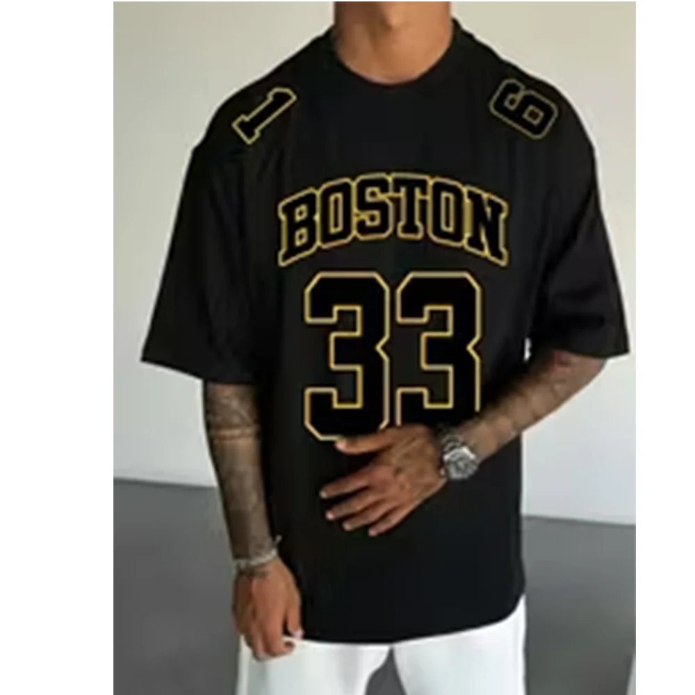 

Летняя мужская футболка Boston NO.33 с принтом, повседневная, с коротким рукавом, спортивная, дышащая, для ежедневной носки, гоночная футболка