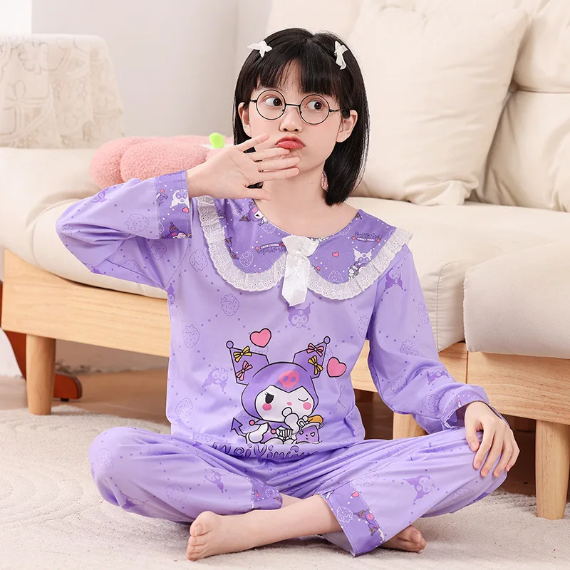 Sanrio cartoon animation Kulomi autumn children's pajamas doll collar cute loose skin-friendly outerwear loungewear set