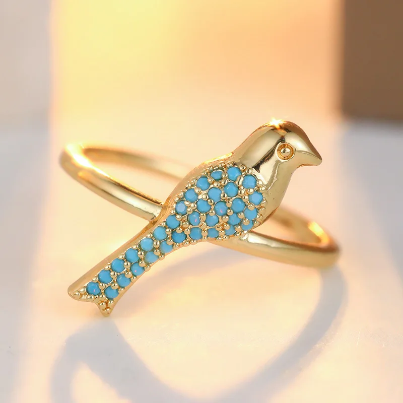 Women's Fashion Bird Shaped Ring Inlaid Synthetic Turquoise Forest Countryside Style Accessory Daily Vacation Ring Jewelry