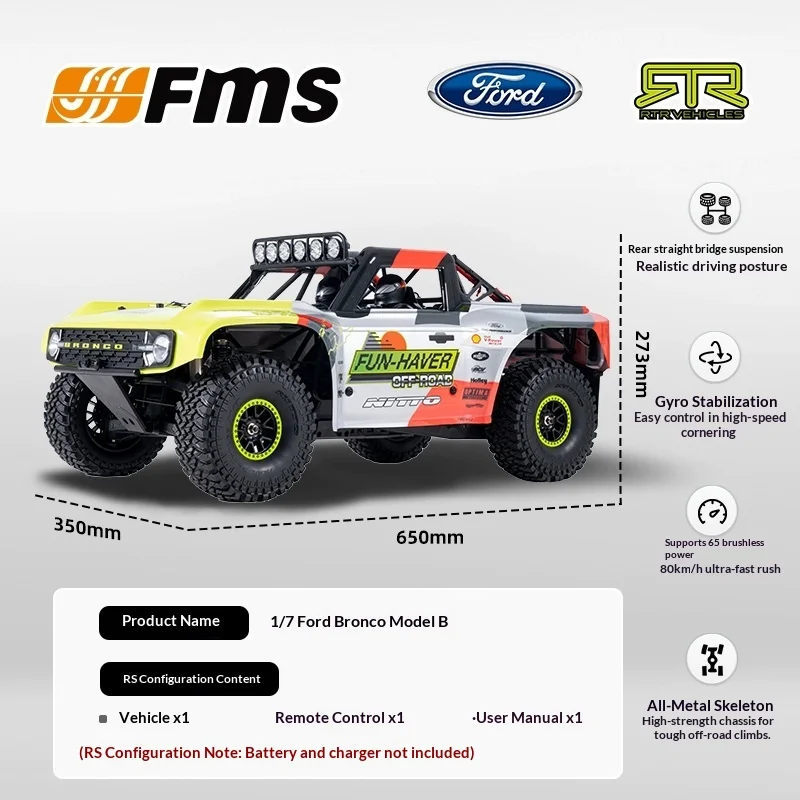 FMS 1/7 4WD RC Professional Brushless High Speed Violent Racing Short Card Remote Controlled Transportation Vehicle Model Gift