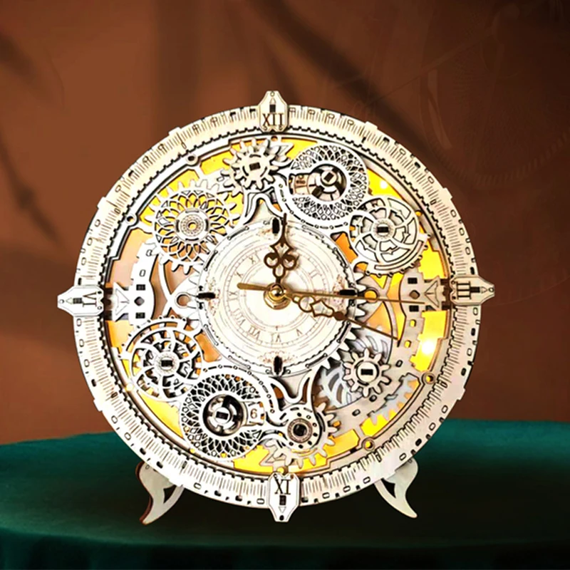 ใหม่ 3D ปริศนา DIY ไม้นาฬิกาแสงสามารถย้าย Miniature ชุดจิ๊กซอว์ปริศนาสําหรับของขวัญวันเกิดเพื่อน