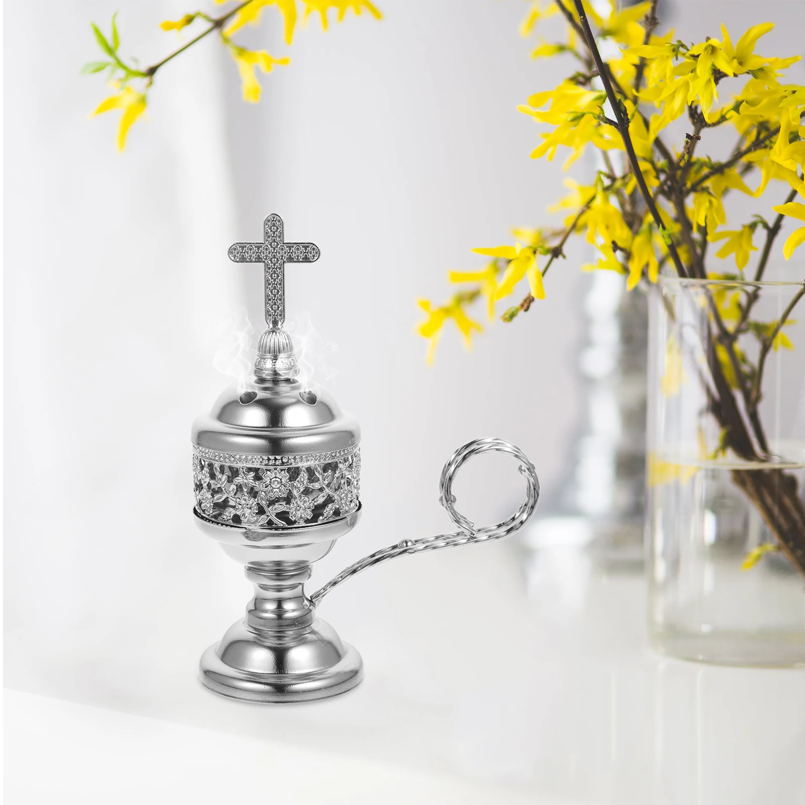 

Silver Metal Censer Incense Burner Small Lightweight Portable Desktop Middle East Design Study Bedroom Yoga Studio Aromatherapy