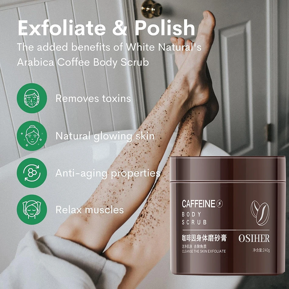 240g Body Arabica Coffee Scrub Brightening Smooth Exfoliating For Anti Cellulite Moisturizing Body, Face, Hand, Foot Scrub