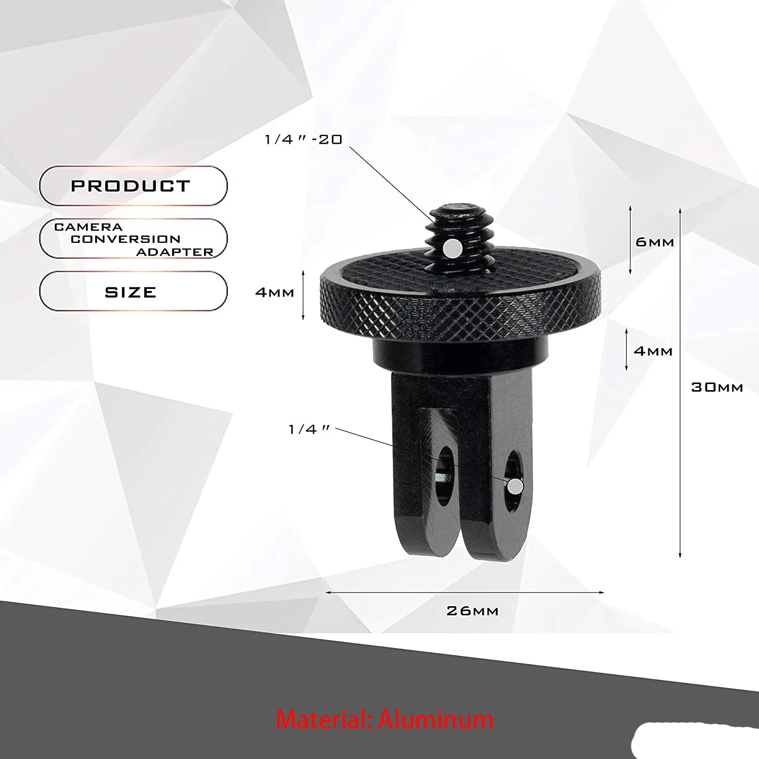 Aluminum Metal Camera Mount Adapter, ¼-20 Conversion Adapter for Tripod, Suitable for GoPro Hero Sony Xiaomi Sjcam, 1/4 adapter