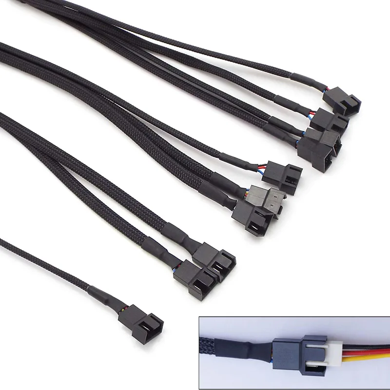 NEW PWM Fan Splitter 3pin 4pin Adapter Cable Computer CPU Fan Splitter PC Fan Extension Power Cable 1 to 1/2/3/4 ways Cord black
