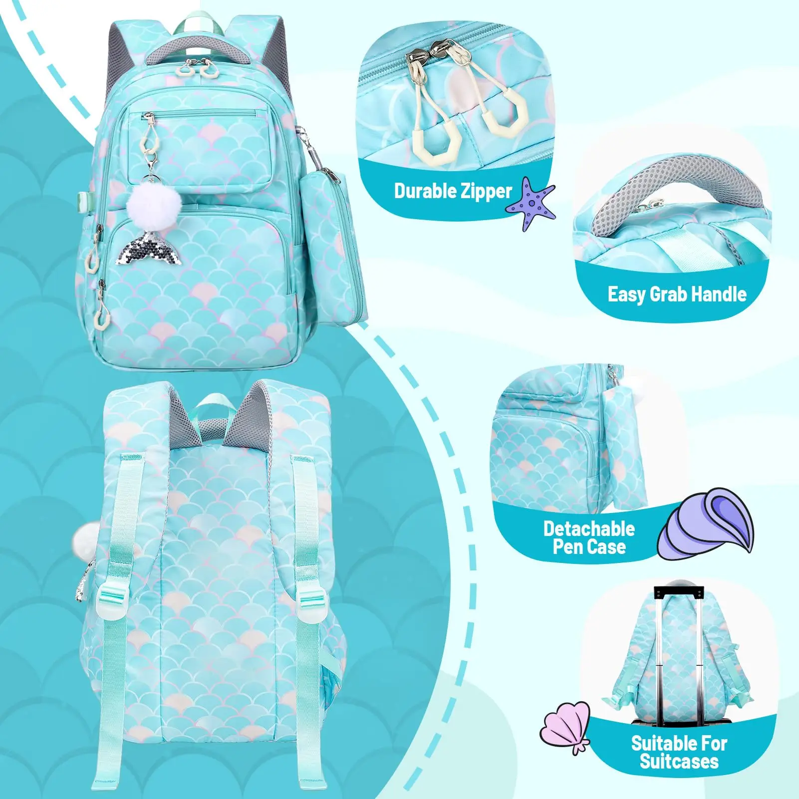 Bolsa de escola impermeável para meninas, mochila infantil, mochila infantil, lancheira, estojo de lápis, impressão estilo graffiti, 3 peças por conjunto