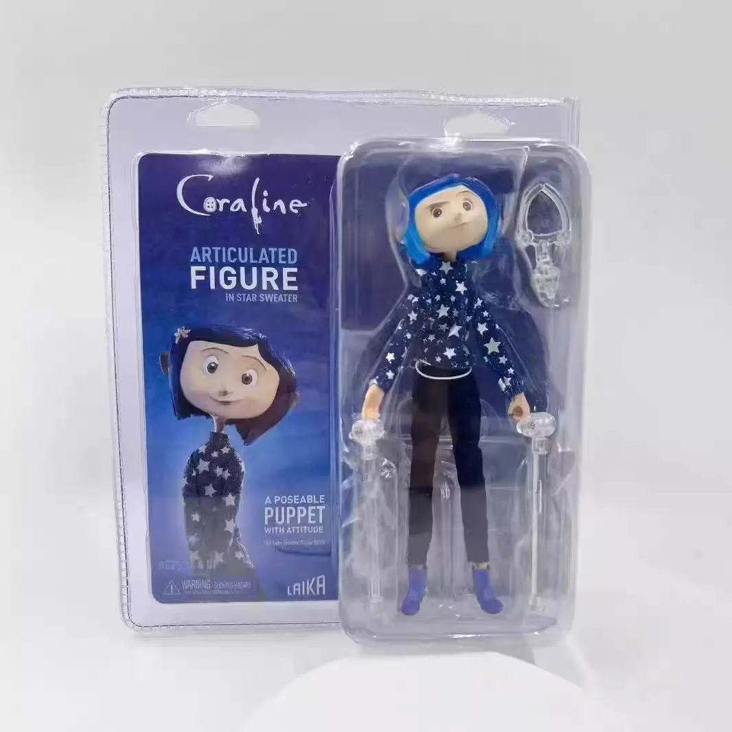 Hot Cute Anime Coraline Toy Articulated Anime Figure Raincoat Sweater in Striped Shirt Toy LA Girl Decoration Model Bithday Gift image 3