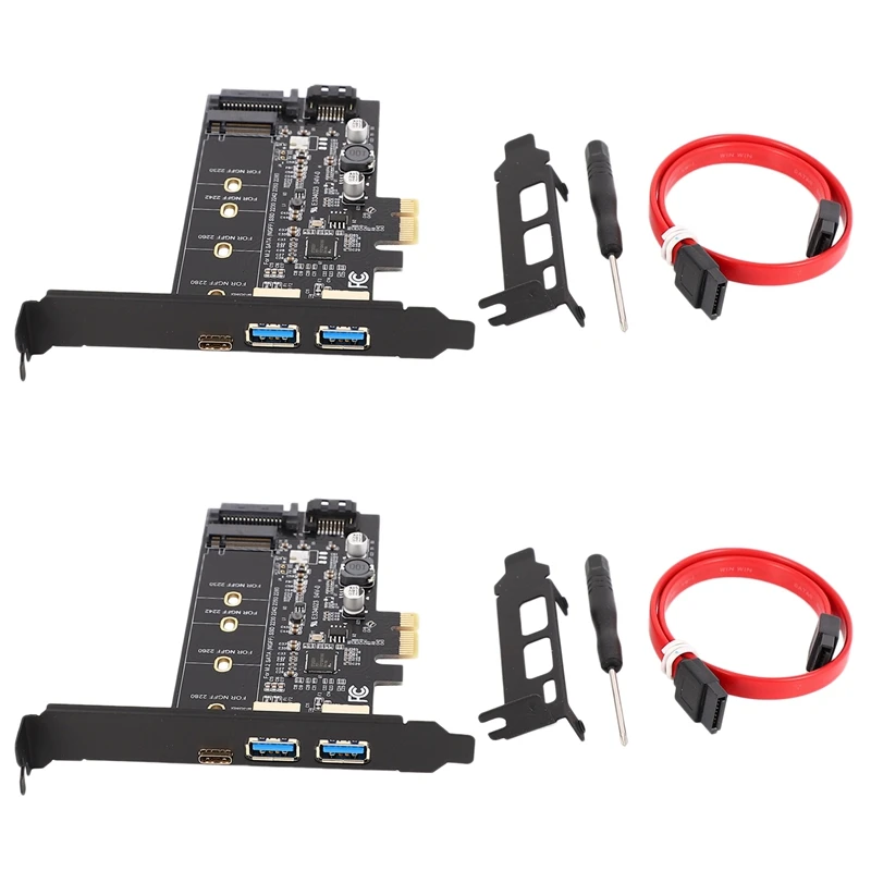 2X Dual USB3.0 & Type-C M.2 Pcie Adapter M2 SSD SATA B Key To PCI-E Controller Converter Riser Card For 2280 2260 2242