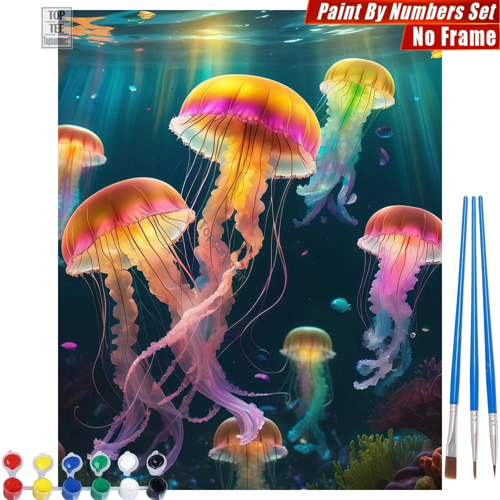 

Colorful jellyfish graceful DIY Digital Oil Paint Kit - Dreamy deep blue Relaxing Activities Birthday Gift For Mom