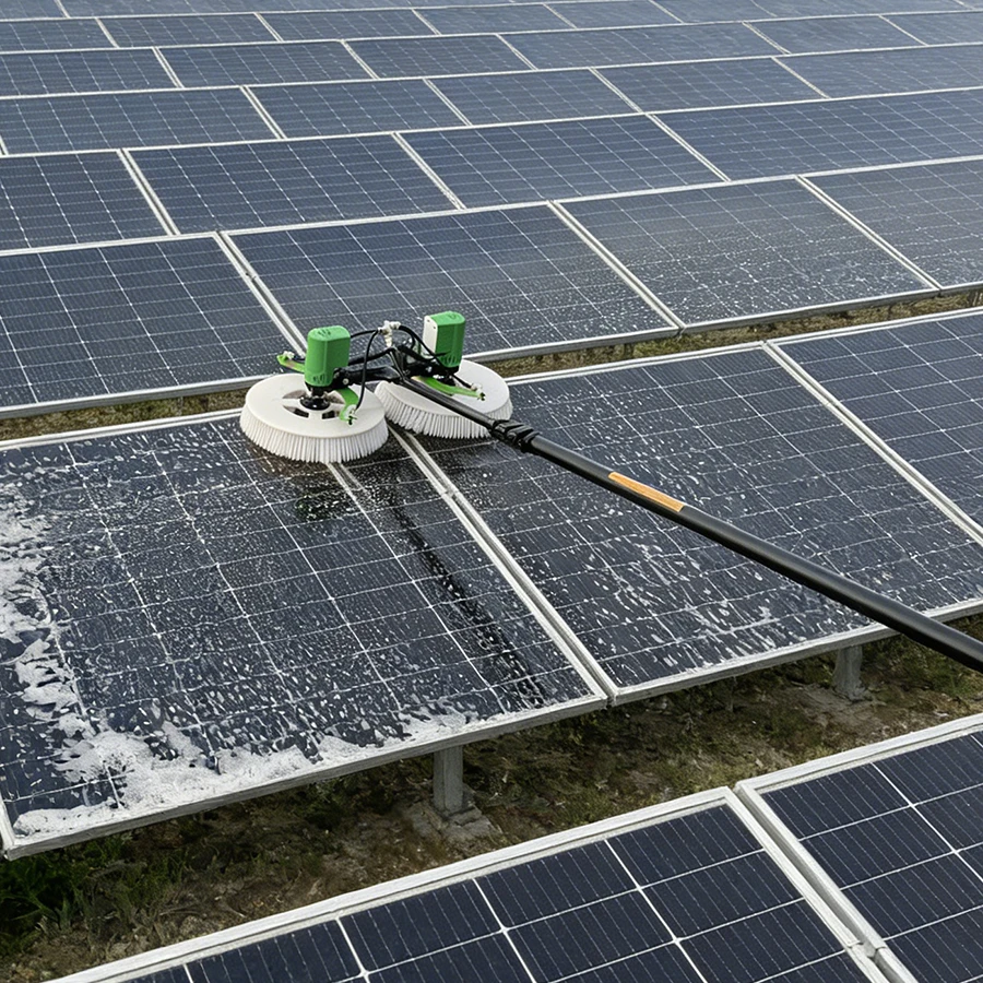 Solar Panel Cleaning Brush Brushless Motor Aluminum Pole Dual-Head Rotating PV Cleaner Waterproof Solar Cleaning Equipment