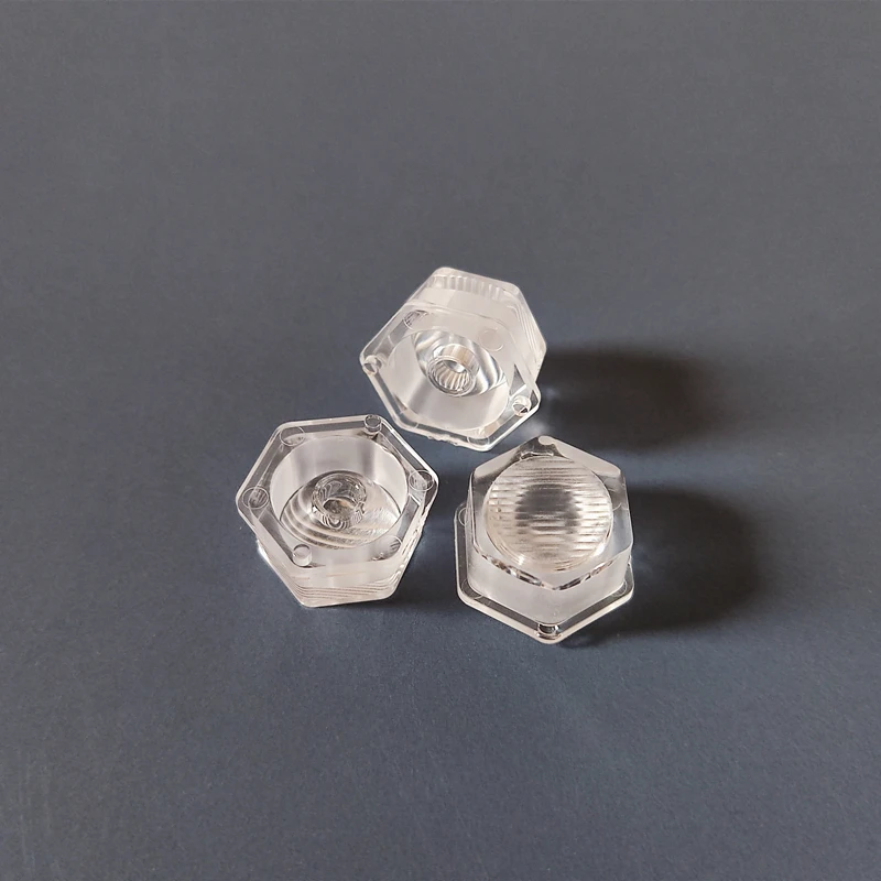 

# HCU-14.5 Высококачественная шестиугольная водонепроницаемая линза, светодиодная оптическая линза, размер 14,5x7,5 мм, поверхность с полосками под углом 25*40 градусов, PMMA