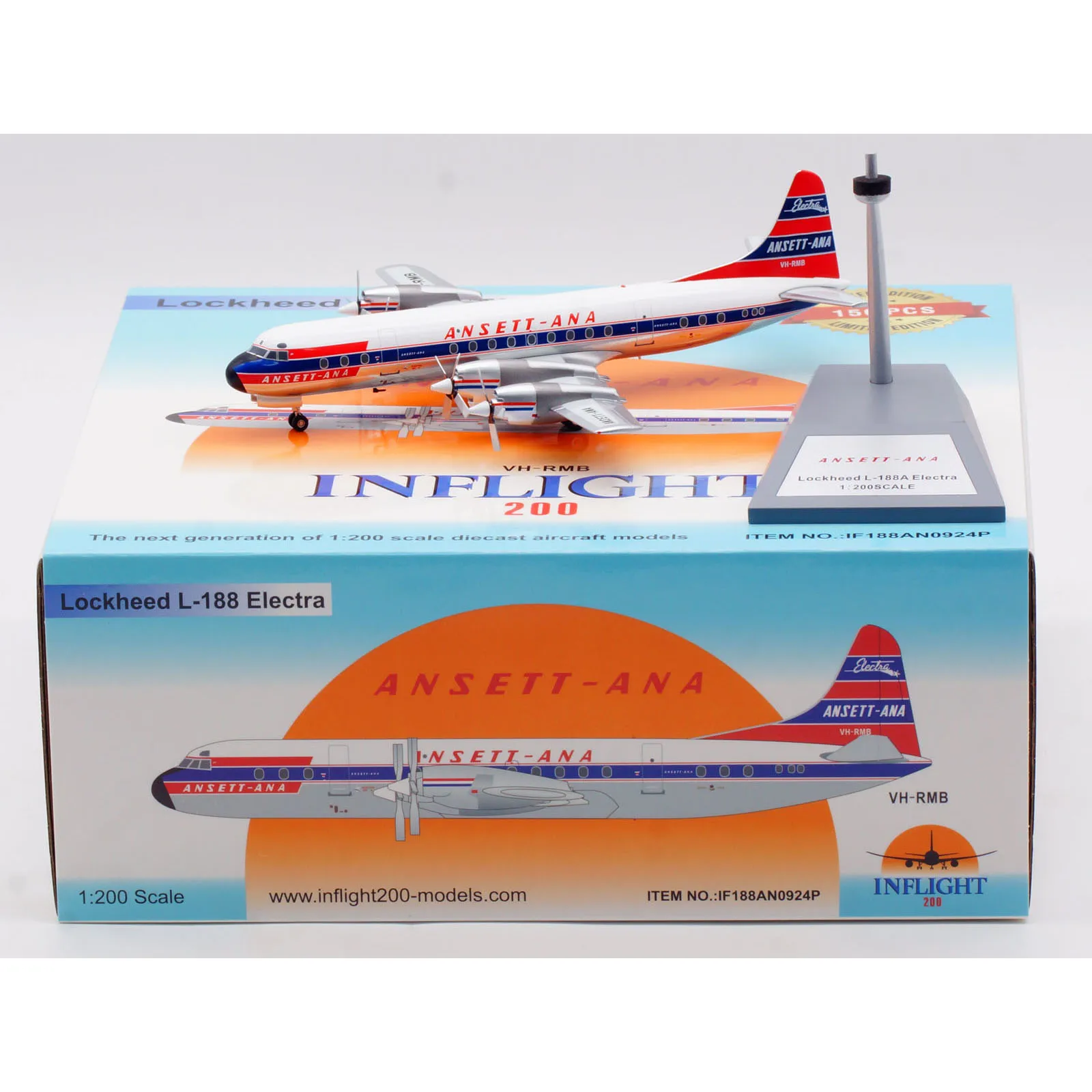 

IF188AN0924P Коллекционный самолет из сплава в подарок, INFLIGHT 1:200 Ansett-ANA Lockheed L-188A, литая под давлением модель самолета Electra VH-RMB