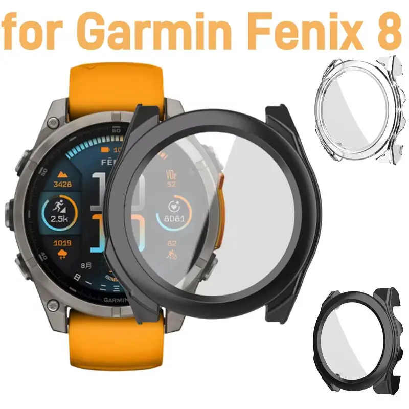 PC-Gehäuse + gehärtetes Glasfolie für Garmin Fenix 8 43 mm 47 mm 51 mm, kratzfeste Displayschutzhülle für Garmin Fenix 8 43 mm 51 mm