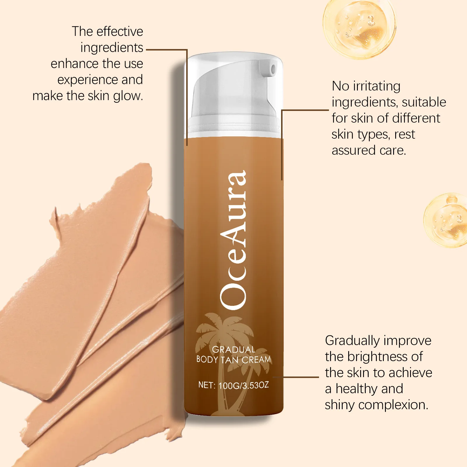 Sunless Self Tanning Cream Natural Bronze Glow Fake Tan Lotion For Face Body Long‑Lasting Moisturizing Body Bronzer