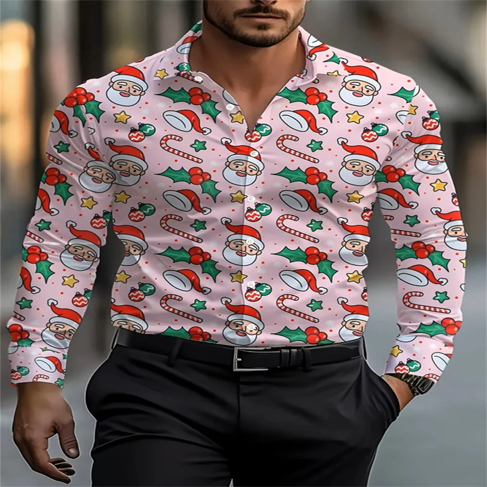 

Гавайская рубашка с рисунком Санта-Клауса, мужское рождественское украшение, рубашка с 3D принтом, повседневная свободная гавайская рубашка