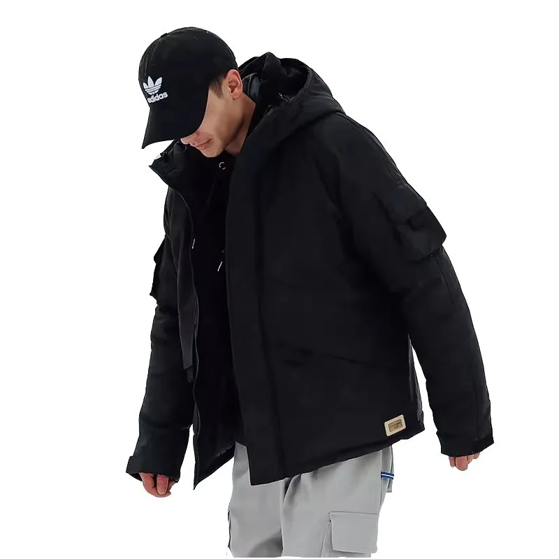 

Одежда, мужская зимняя бархатная утолщенная модная брендовая свободная черная повседневная куртка в японском стиле ретро с капюшоном и хлопковой подкладкой