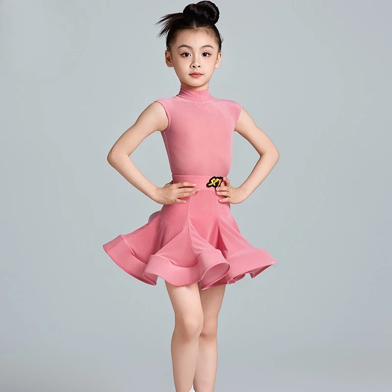 Terno de dança latina para meninas, novo verão, saia pêndulo de veludo ultrafino, desempenho de competição profissional