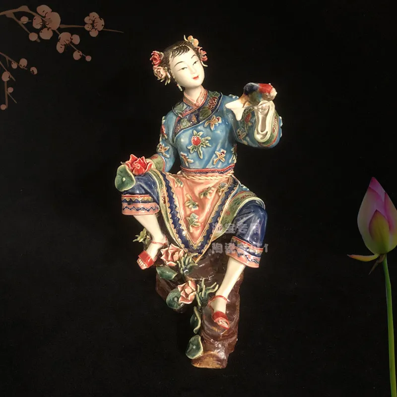 Shiwan ceramic lady ornaments, home accessories, creative furnishings, ancient beautiful women