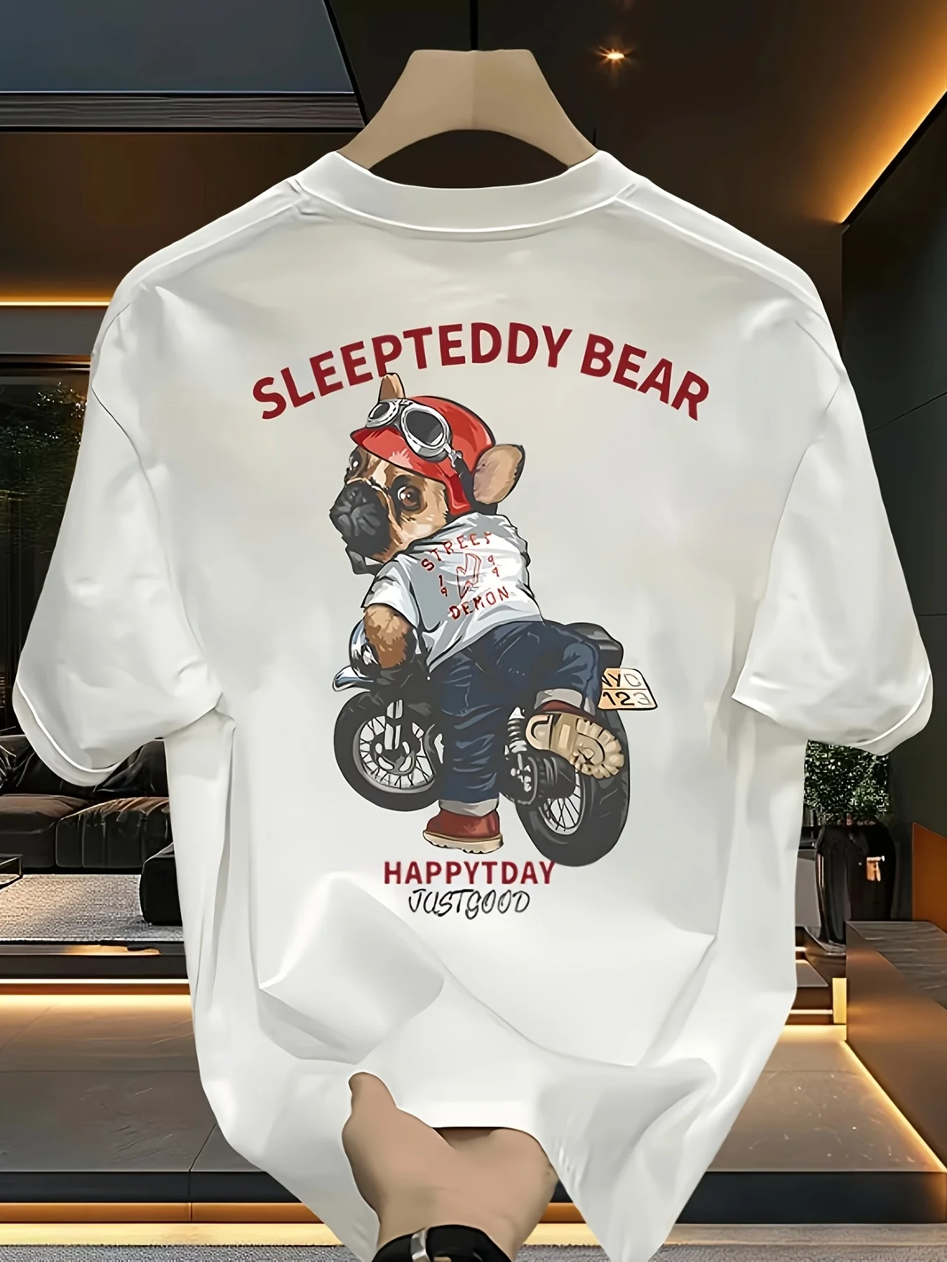 Summer 100% Cotton Men's T Shirt Comfortable Fabric Cute Puppy Pattern Trendy Fashionable Item Suitable Casual Wear At Home