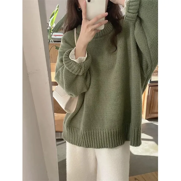 

een Oversize round Ne Pullover Sweater Women's Spring Autumn Faionable Outerwear Comfortable Loose Fit Knitted Cotton
