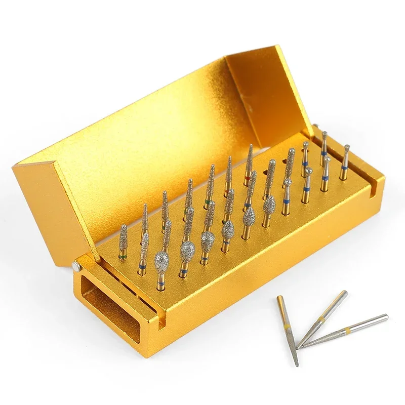 

30Pcs/ Kit Dental Diamond Buffing High Speed Burs Drill Eeth Polishing DrilllsAluminum Disinfection Holder Block