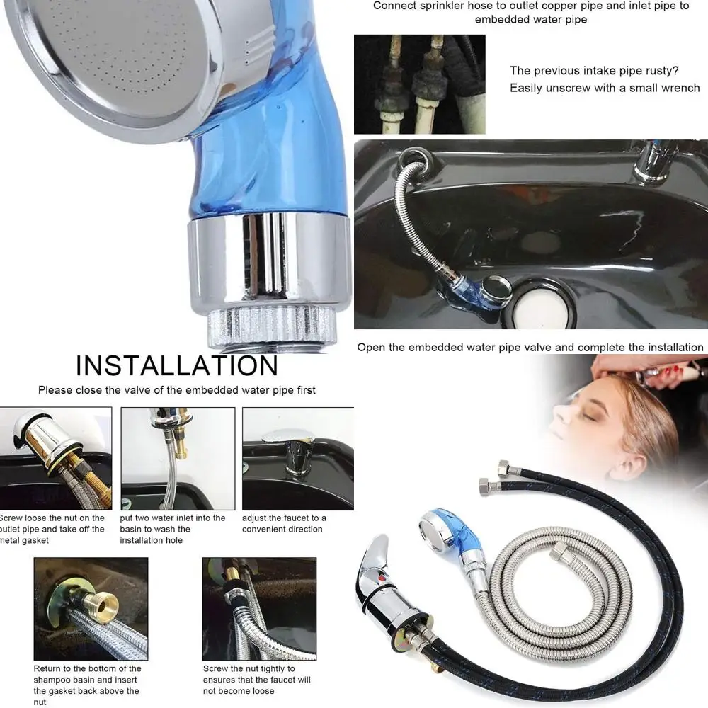 

Salon Shower Head, Shampoo Chair, Hair Wash Tap, 70cm Basin Faucet, 120cm Hose, Shampoo Bowl with Mixing Valve