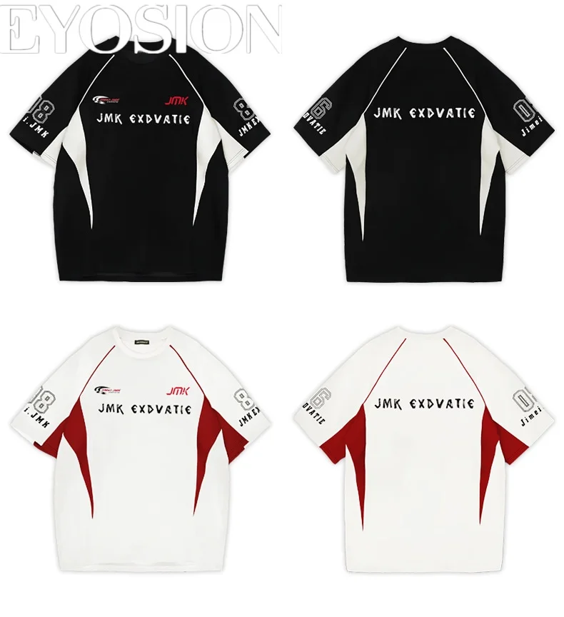 

Мужская футболка, летняя свободная футболка в стиле ретро европейского размера с короткими рукавами, контрастного цвета с буквенным принтом, 280 г, хлопковая футболка с круглым вырезом